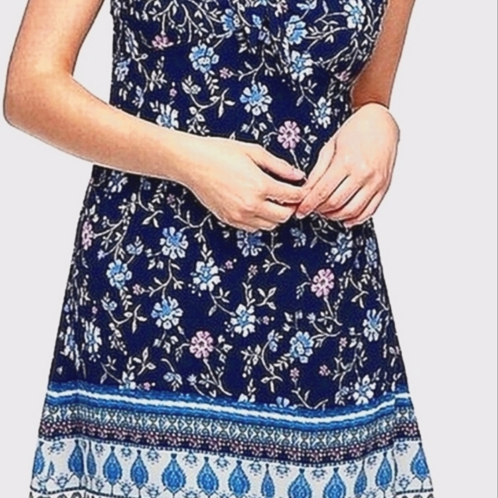 Trixxi Blue Tie Front Floral Mini Dress Size M